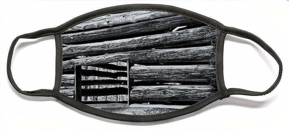 Cades Cove Face Mask featuring the digital art Black and White Cabin #1 by Phil Perkins