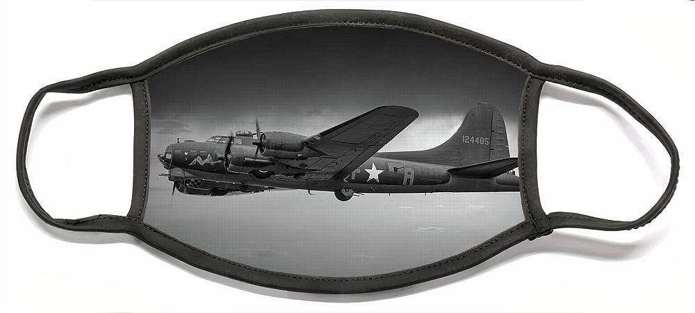 Usa Face Mask featuring the photograph Boeing B-17 Flying Fortress, World War 2 Bomber Aircraft Black and White #1 by Rick Deacon