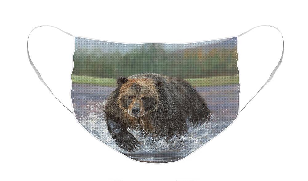 Bear Face Mask featuring the painting Brown Bear #1 by David Stribbling
