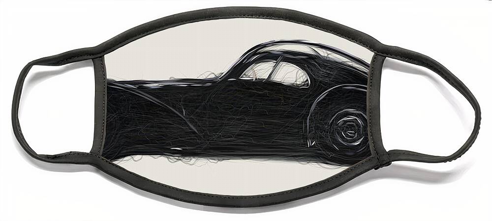 Bugatti Face Mask featuring the digital art Bugatti Type 57SC Atlantic Coupe Drawing #1 by CarsToon Concept