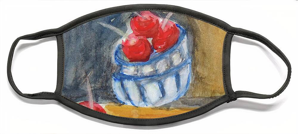 Cherries Face Mask featuring the painting Cherries #1 by Loretta Nash