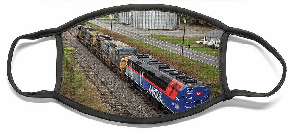 Railroad Face Mask featuring the photograph CSX Q648, With Metra Rebuilt Unit 213 at Trenton Ky #1 by Jim Pearson