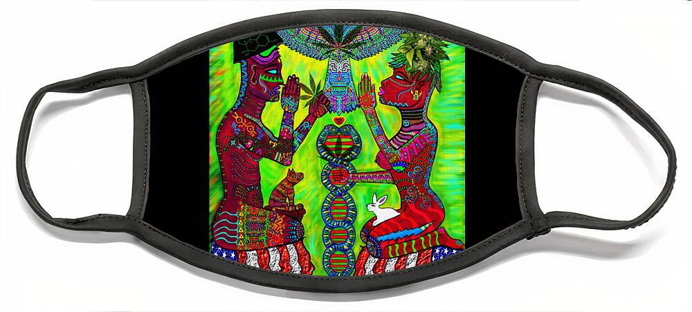 Visionary Face Mask featuring the mixed media Divine Sacrament of Evolution #1 by Myztico Campo