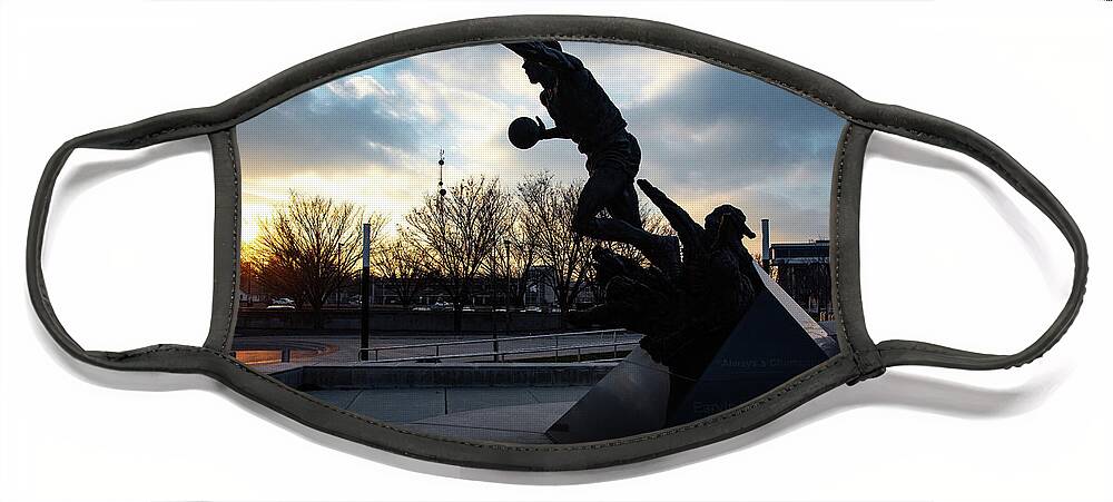 Msu Spartans Face Mask featuring the photograph Earvin Magic Johnson statue at sunset at Michigan State University by Eldon McGraw