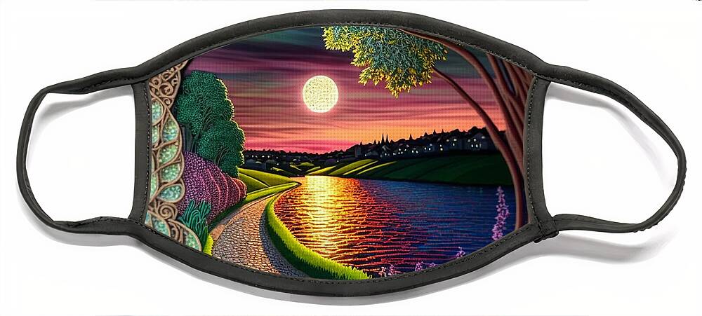 Evening Walk - Quilling Face Mask featuring the digital art Evening Walk - Quilling by Jay Schankman