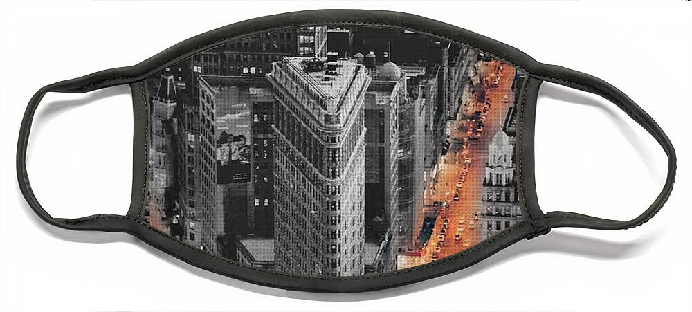 Flatiron Face Mask featuring the photograph Flatiron Building at Night - New York City - Manhattan #1 by Marianna Mills