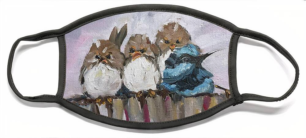 Grumpy Birds Face Mask featuring the painting Grumpy Morning by Roxy Rich