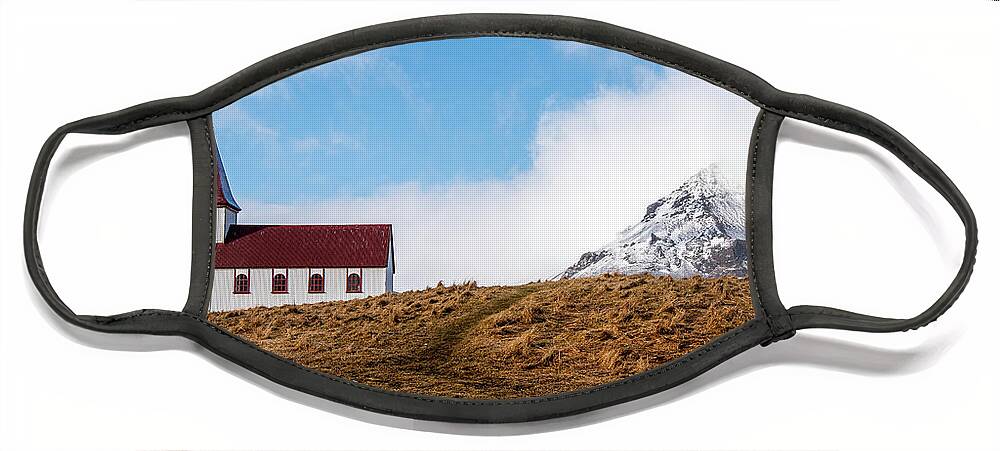 Iceland Face Mask featuring the photograph Hellnar church in Snaefellsnes peninsula of Western Iceland. by Michalakis Ppalis
