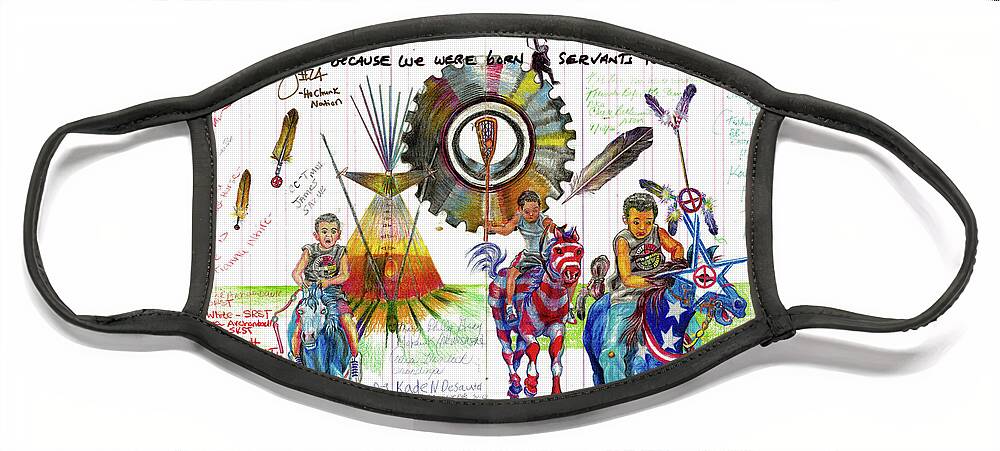 Ledger Art Face Mask featuring the drawing Indian Horse Power #2 by Robert Running Fisher Upham