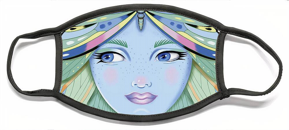 Fantasy Face Mask featuring the digital art Insect Girl, Winga - Sq.White by Valerie White