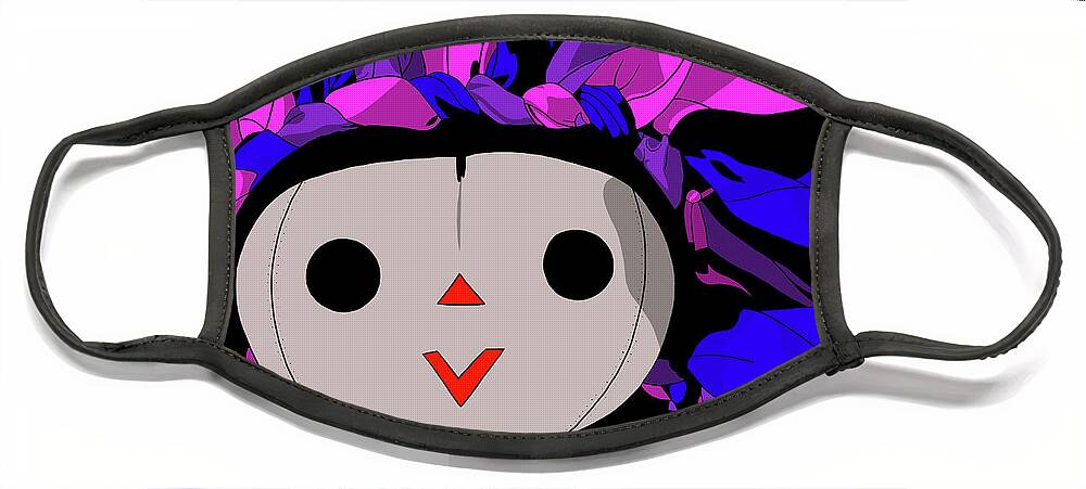 Mazahua Face Mask featuring the digital art Maria Doll blue pink purple by Marisol VB