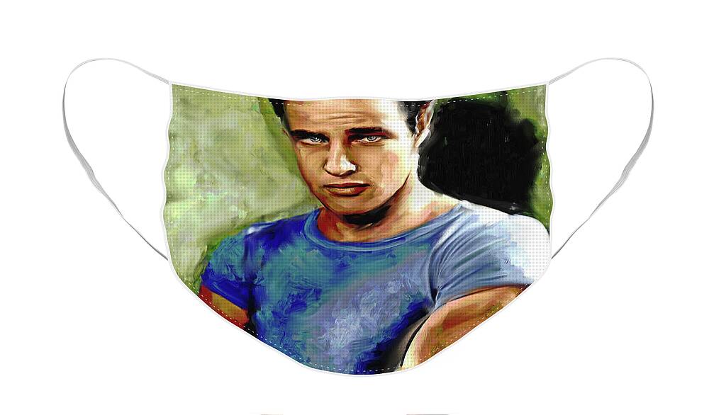 Marlon Face Mask featuring the painting Marlon Brando by Stars on Art