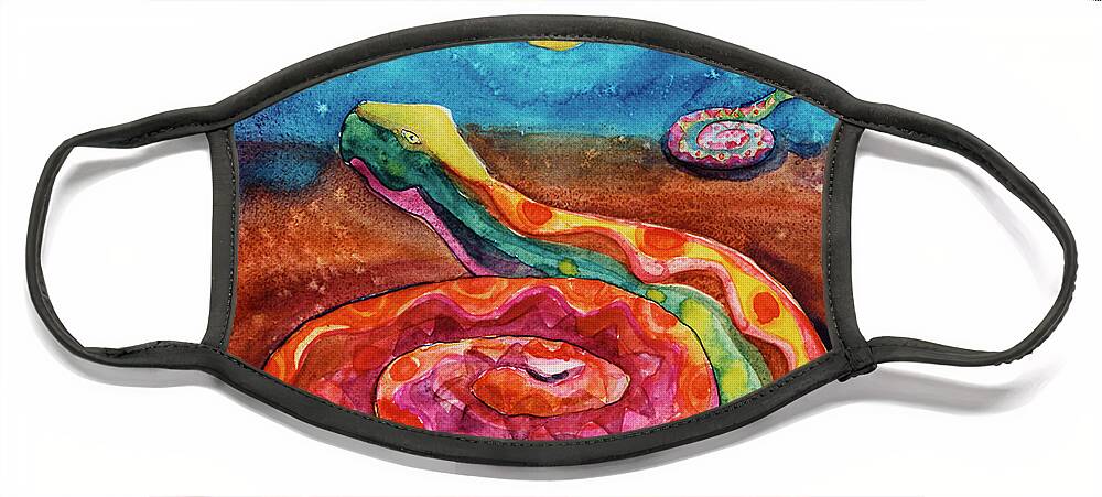 Moon Face Mask featuring the painting Moon Snakes #1 by Cori Caputo