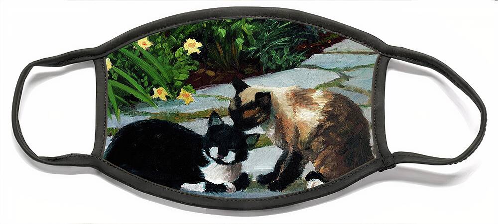 Cats Face Mask featuring the painting Nikki and Oreo by Alice Leggett