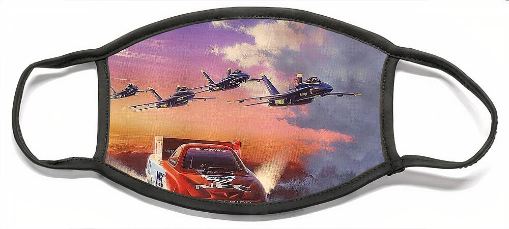 Nhra Funny Cars Kenny Youngblood Gary Densham Nitro Blue Angels Face Mask featuring the painting On Angel's Wings #1 by Kenny Youngblood
