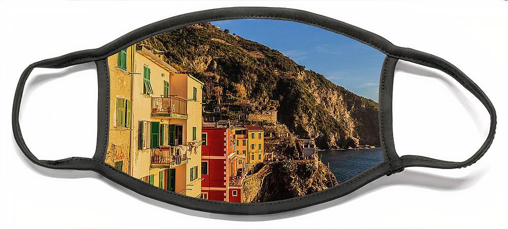 Sunset Face Mask featuring the photograph Panorama of Riomaggiore #2 by Fabiano Di Paolo