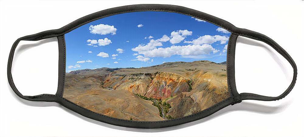 Landscape Face Mask featuring the photograph Panorama with deposit of colorful clay #1 by Mikhail Kokhanchikov