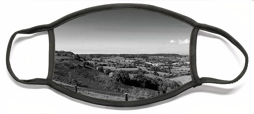 Britain Face Mask featuring the photograph Panoramic view along the Cotswold escarpment #1 by Seeables Visual Arts