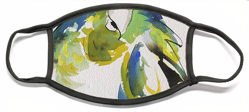 Tropical Birds Face Mask featuring the painting Parrot Portrait by Elaine Elliott