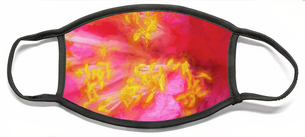 Camellia Abstract Face Mask featuring the photograph Pink Camellias Japonica Abstract X104 #2 by Rich Franco