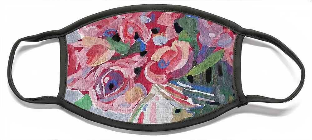 Still Life Face Mask featuring the painting Pink Roses by Sheila Romard
