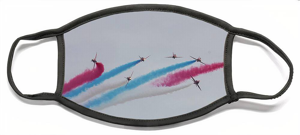 Eastbourne International Airshow Face Mask featuring the photograph Red Arrows over Eastbourne #2 by Andrew Lalchan