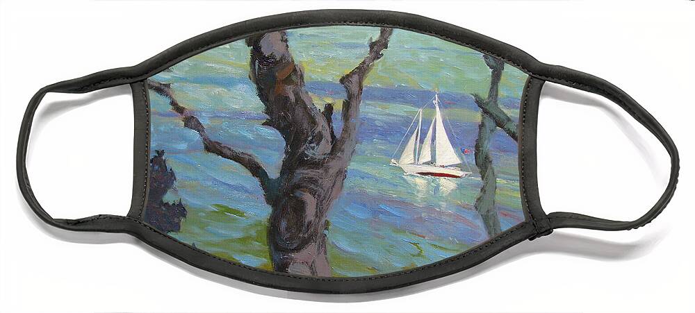 Sail Boat Paintings Face Mask featuring the painting Sailing San Francisco Bay #1 by John McCormick