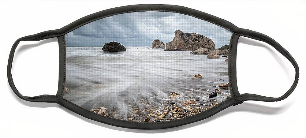 Sea Waves Face Mask featuring the photograph Seascape with windy waves during stormy weather on a rocky coast #1 by Michalakis Ppalis