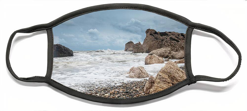 Paphos Face Mask featuring the photograph Seascapes with windy waves. Rock of Aphrodite Paphos Cyprus by Michalakis Ppalis