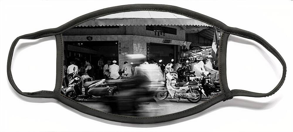 Panoramic Face Mask featuring the photograph Siem Reap cambodia street motorbikes #1 by Sonny Ryse