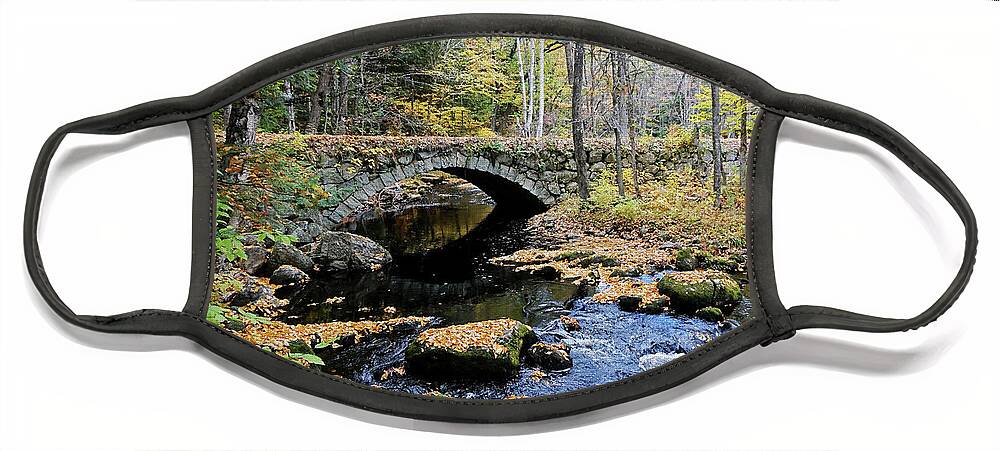 Stone Arch Autumn New England Hampshire Nh Bridge Water Stream Trout Fishing Leaves Foliage Fall Brook Face Mask featuring the photograph Stone Arch Bridge in Autumn by Wayne Marshall Chase