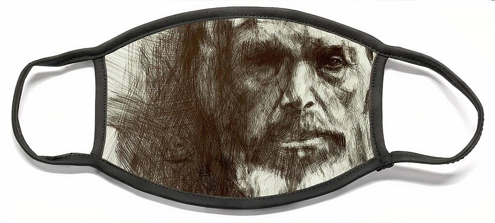 #juliamargaretcameron Face Mask featuring the drawing Study of a Portrait 28 #1 by Veronica Huacuja