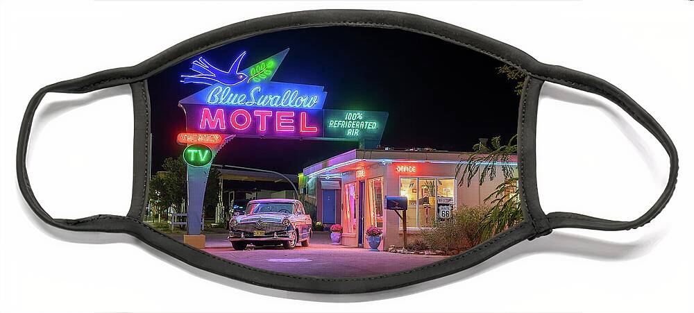 New Mexico Face Mask featuring the photograph The Blue Swallow Motel #1 by Tim Stanley