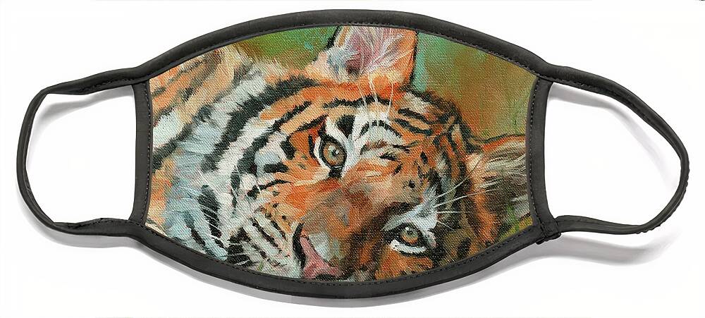Tiger Face Mask featuring the painting Tiger Repose by David Stribbling
