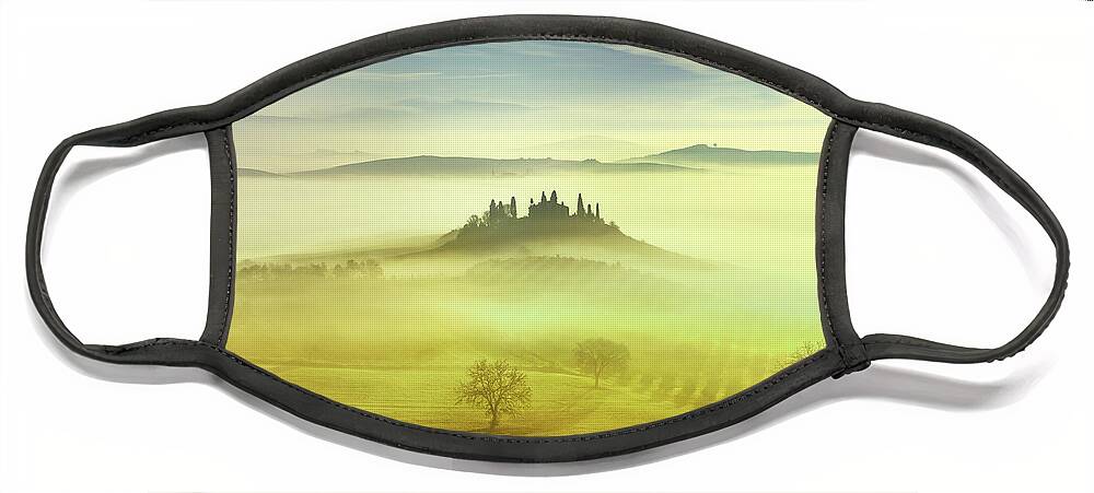 Tuscany Face Mask featuring the photograph Farmland in a Foggy Morning by Stefano Orazzini