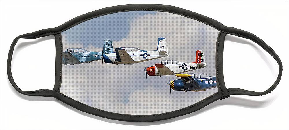 Airplane Black White Fine Art Prints Face Mask featuring the photograph Up In The Clouds #1 by Jerry Cowart