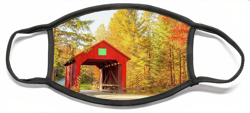 Moseley Covered Bridge Face Mask featuring the photograph Vermonts Moseley covered bridge by Jeff Folger
