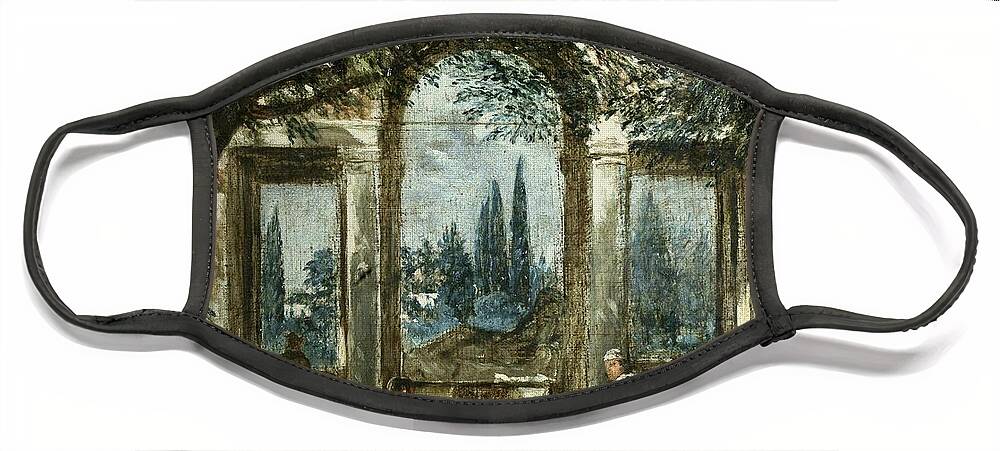  Face Mask featuring the painting View of the Garden of the Villa Medici by Diego Velazquez