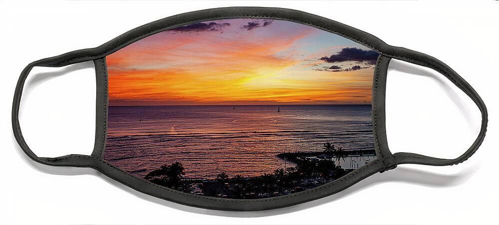 Hawaii Face Mask featuring the photograph Waikiki Sunset 7a by Anthony Jones