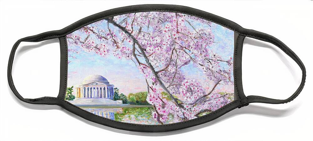 Jefferson Memorial Face Mask featuring the painting Washington DC Cherry Blossoms #2 by Patty Kay Hall