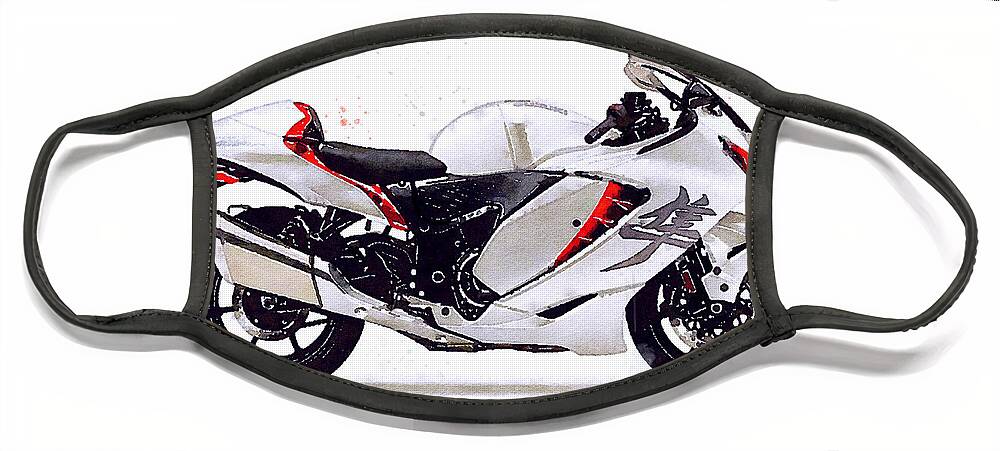 Sport Face Mask featuring the painting Watercolor Suzuki Hayabusa GSX 1300R motorcycle - oryginal artwork by Vart. by Vart Studio