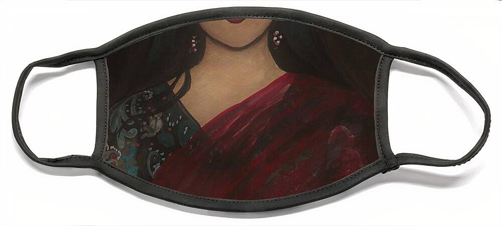 Saree Face Mask featuring the painting Woman in saree #1 by Tara Krishna