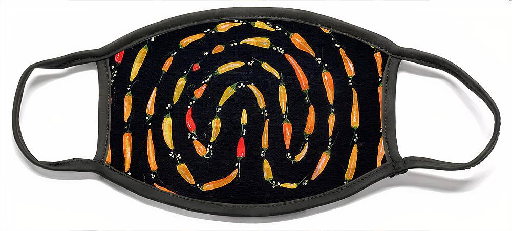 Chilis Face Mask featuring the painting 100 Chili Labyrinth by Cyndie Katz