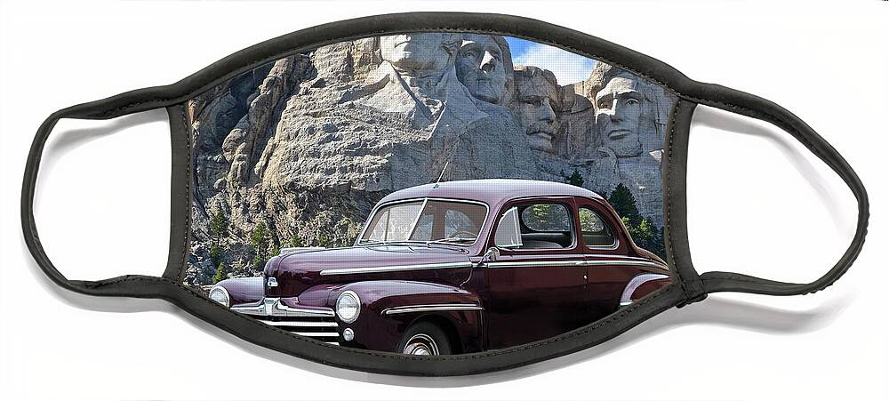 1947 Face Mask featuring the photograph 1947 Ford Coupe at Mt. Rushmore by Ron Long