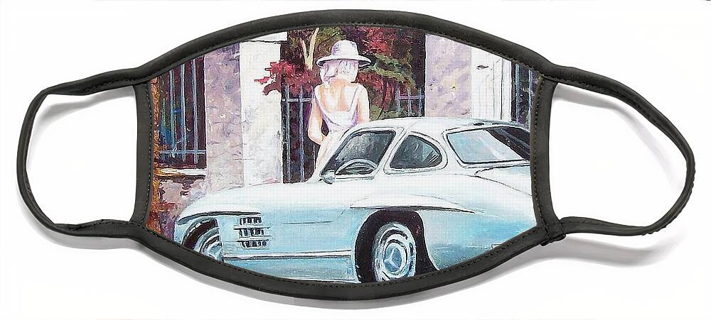 Classic Cars Paintings Face Mask featuring the painting 1954 Mercedes Benz sl 300 Gullwing by Sinisa Saratlic