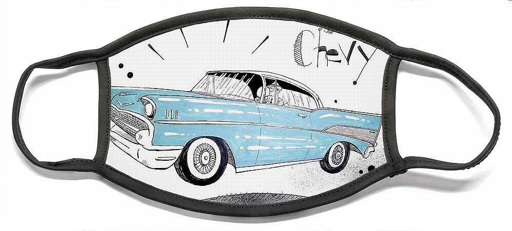  Face Mask featuring the drawing 1957 Chevy by Phil Mckenney