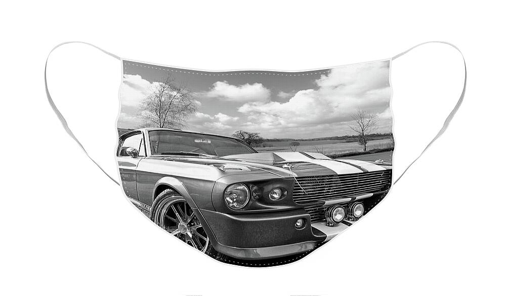 Ford Mustang Face Mask featuring the photograph 1967 Eleanor Mustang in Black and White by Gill Billington