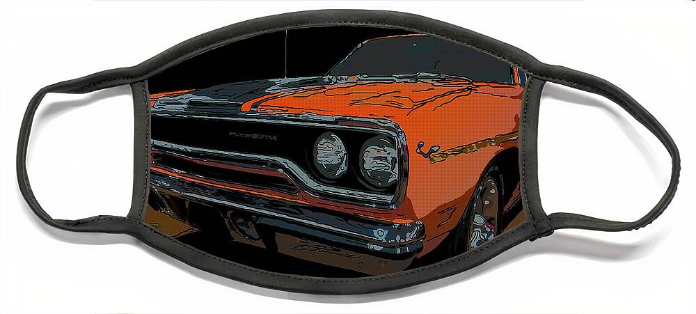 1970 Plymouth Roadrunner 440 Six Pack Face Mask featuring the drawing 1970 Plymouth Roadrunner 440 six pack digital drawing by Flees Photos
