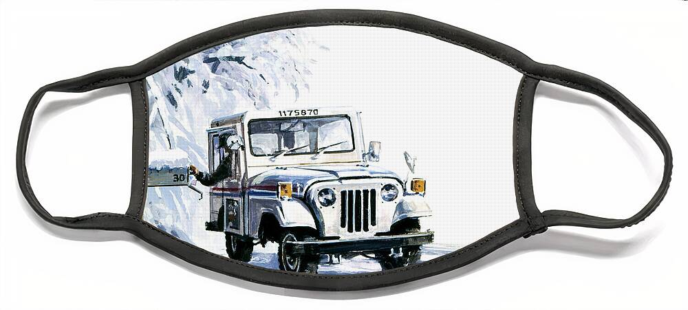 John Swatsley Face Mask featuring the painting 1980s U.S. Postal Service Jeep by John Swatsley