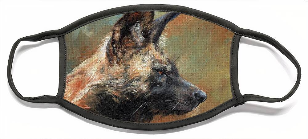 Wild Dog Face Mask featuring the painting African Wild Dog #2 by David Stribbling